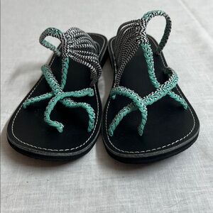 ⭐️ Capana Aqua Blue Green Strappy Pattern Sandals women size 8